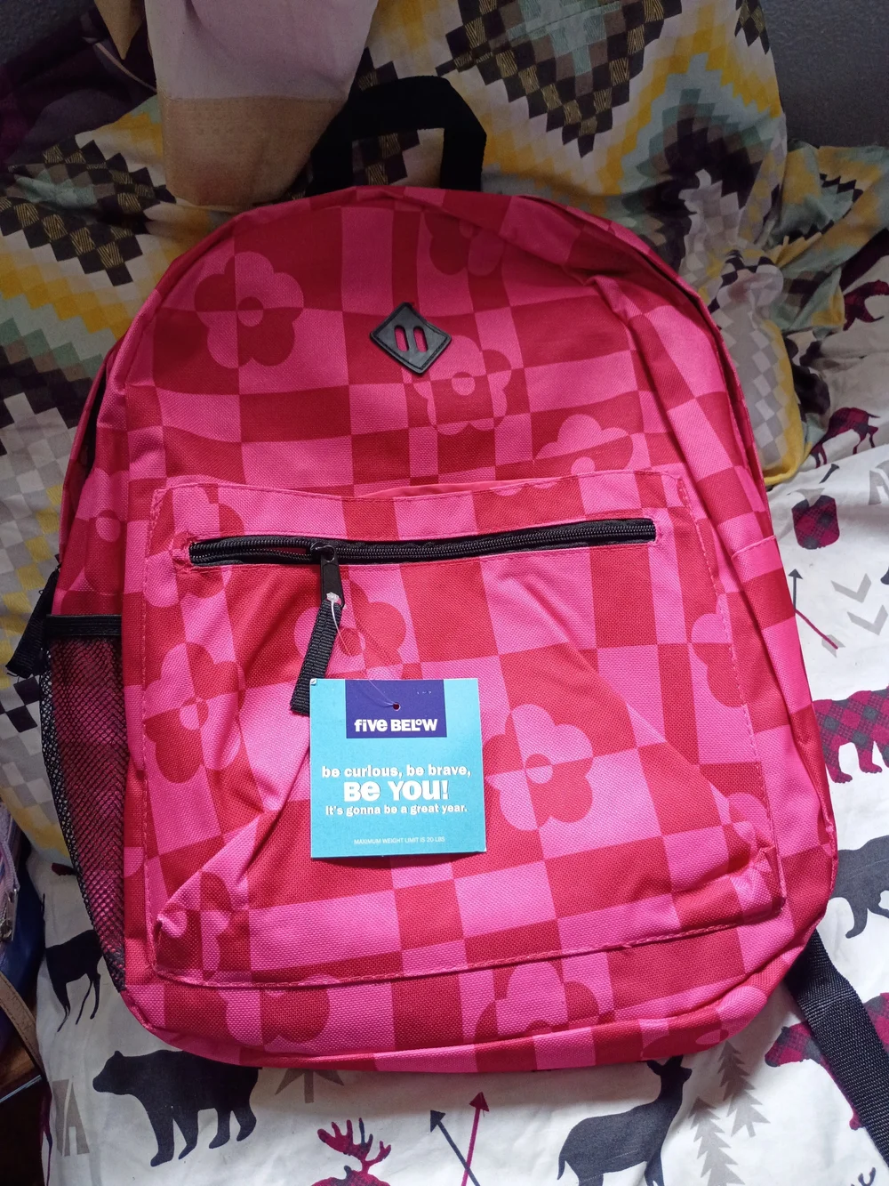 & Other Stories Pink Checkerboard Floral Backpack